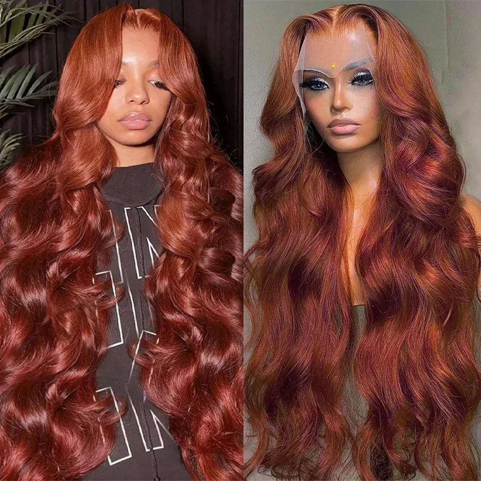 

Парик из натуральных волос 13x4, цвет красно-коричневый, с кружевной передней частью, волнистый, бразильский, HD, предварительно выщипанный, без клея