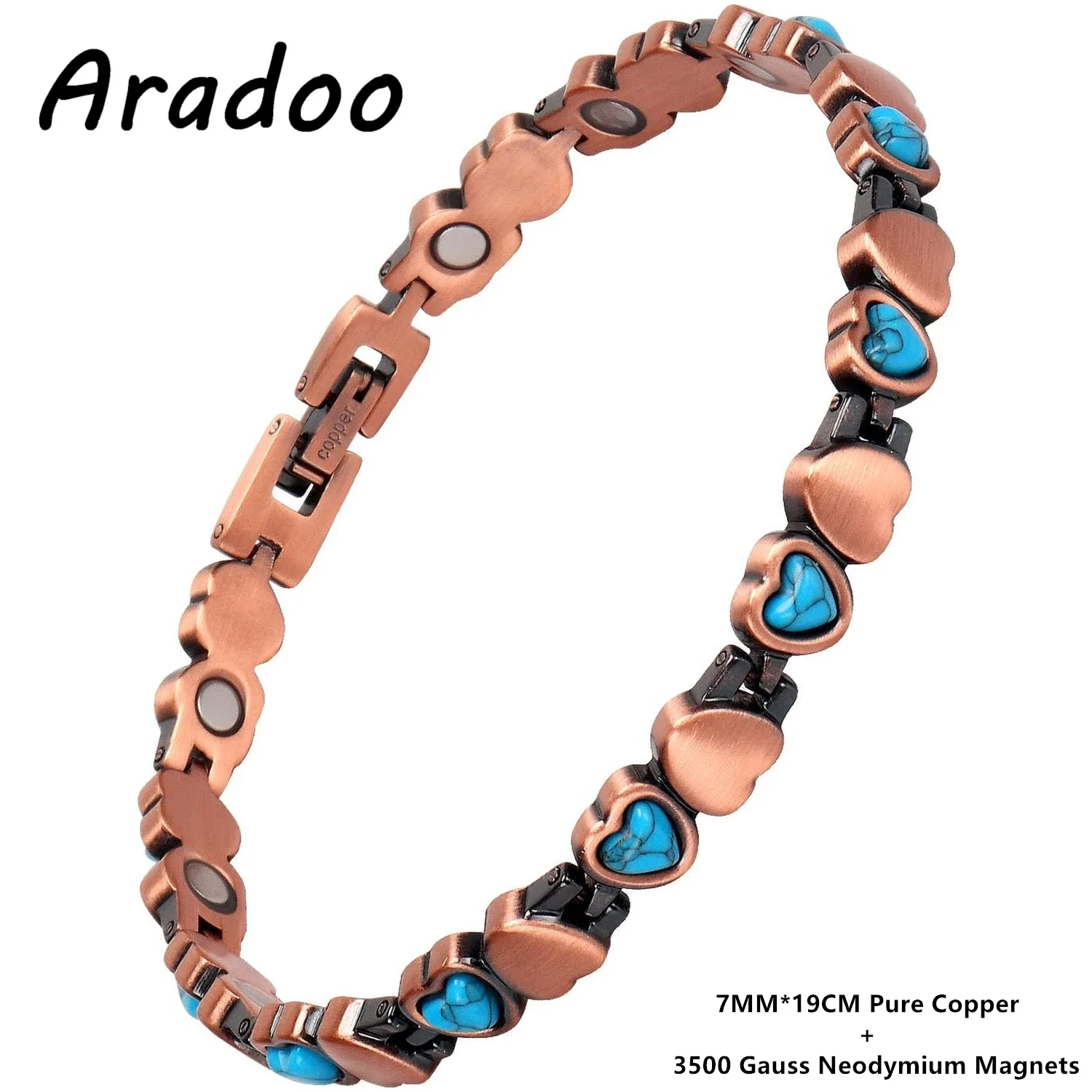 ARADOO Blue Turquoise Copper Bracelets for Women with 3500 Gauss Neodymium Magnets Jewelry Gifts