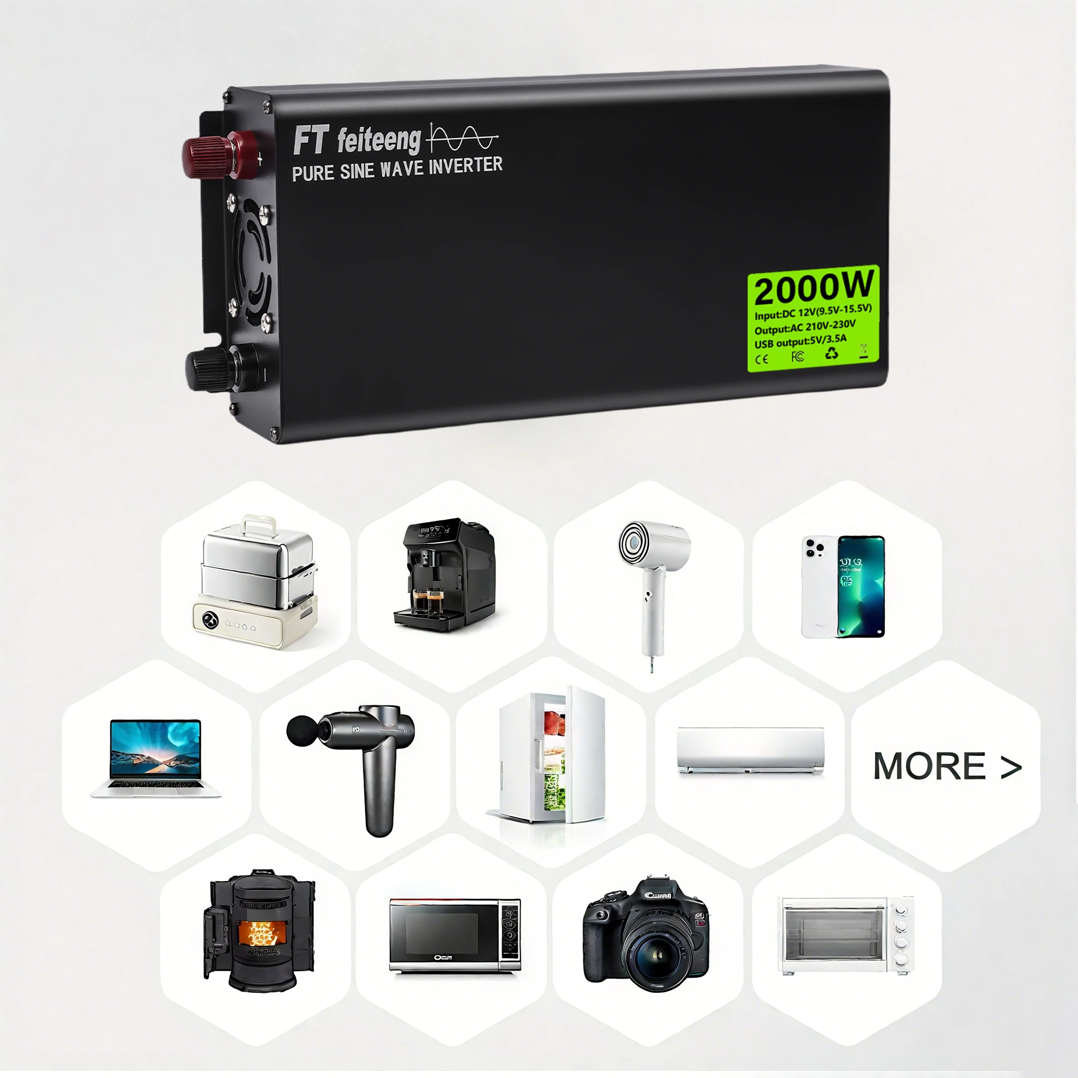 FT feiteeng 2000W 1500W 1000W Pure Sine Wave Power Inverter 12V to 