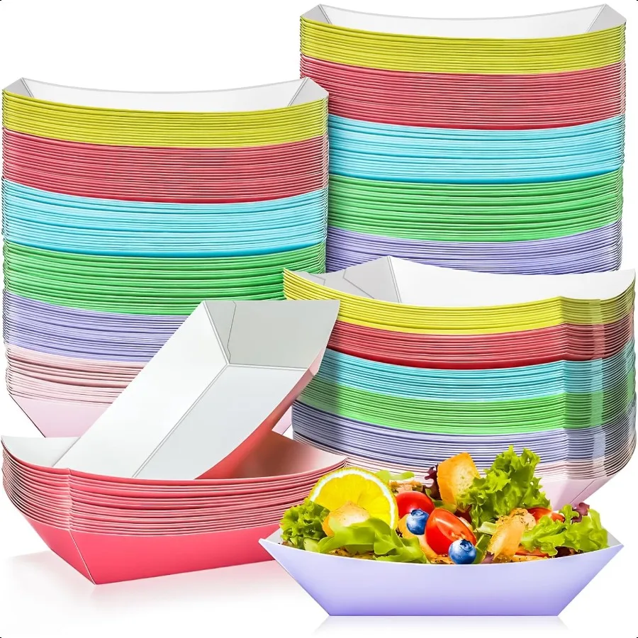 

150 Pack Colorful 1Lb Paper Food Boat Trays Paper Boat Plates Containers Colored Kraft Food Serving Tray Boats Bowls for Snack