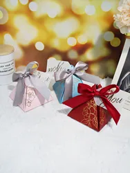 Triangle Shaped Box With Exquisite Hot Embossed Ribbons, Suitable For Weddings, Parties, and as a Candy Box, it is a good choice