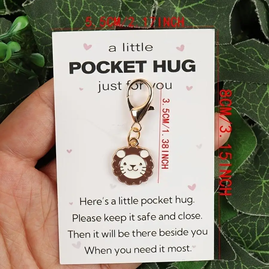 1/5/10/20/50/100pcs 2D Flat, 2D s/s Little Lion Pocket Hug Greeting Card & Keychain Set for Women. Suitable for Backpacks/school