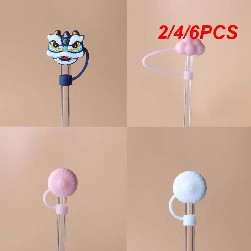 2/4/6PCS Pipette Plug Seal Reusable Cartoon Silicone Straw Accessories Straw Plug Household Splash Proof Water Cup Accessories