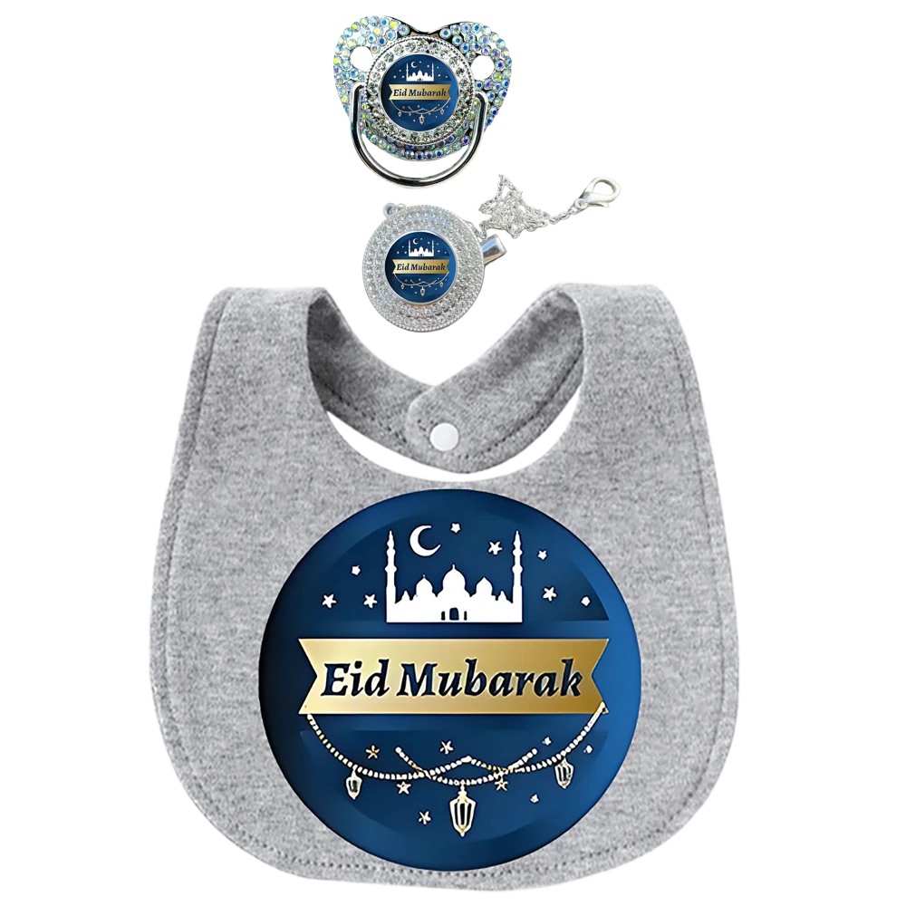 

2025 Muslim Bling Bling pacifier and bib newborn feeding accessories baby nipple gem chain clip newborn mouth set 0-8M