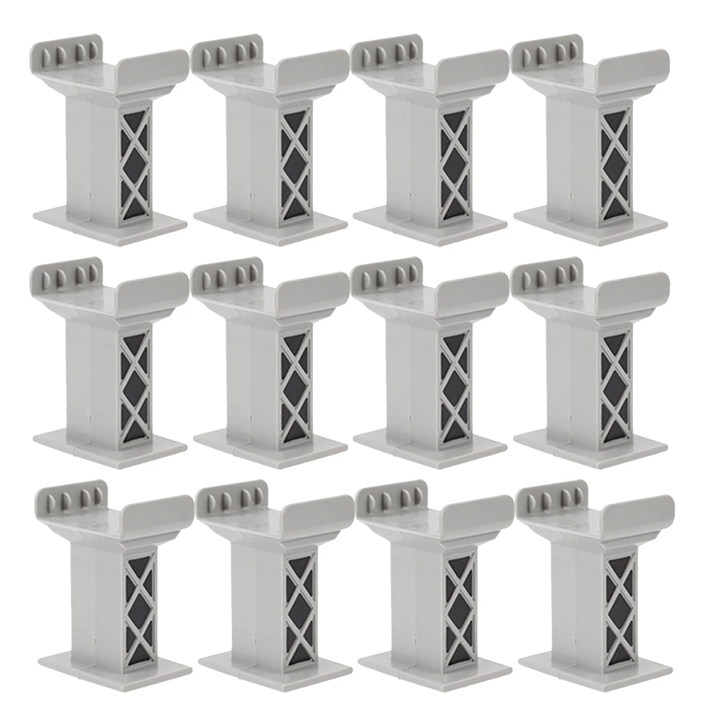 

12pcs Train Track Accessories Light Grey Plastic Bridge Pillars Train Track Risers Elevated Supports Compatible With Major