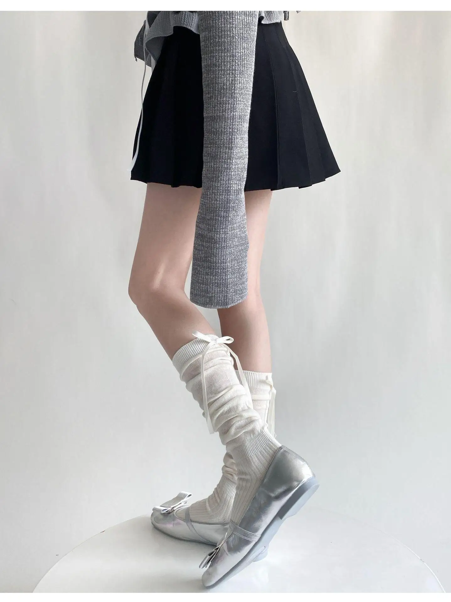 1/2/5 Paar lange Lolita-Socken für Damen, Sommer, ultradünn, atmungsaktiv, Bandage, Schleife, süße Mädchen, JK-Stil, schwarz-weiße Strümpfe – Detail 6