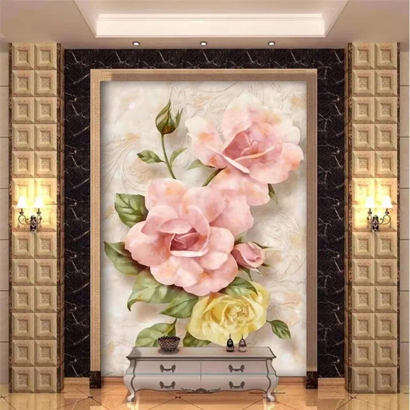 Custom wallpaper 3d mural stereo porch papel de parede European modern minimalist rose vertical aisle corridor background wall