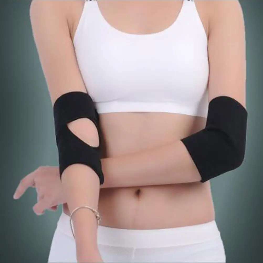 2Pcs Thermal Elbow Support Brace Self-Heating Pad Pain Relief Promote Metabolism Comfortable Wear Winter Massager Black