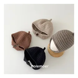 Bonnet élastique en tricot pour nouveau-né, bonnet pour bébé, protection des oreilles pour enfants, chapeau pour filles et garçons, document solide, automne et hiver