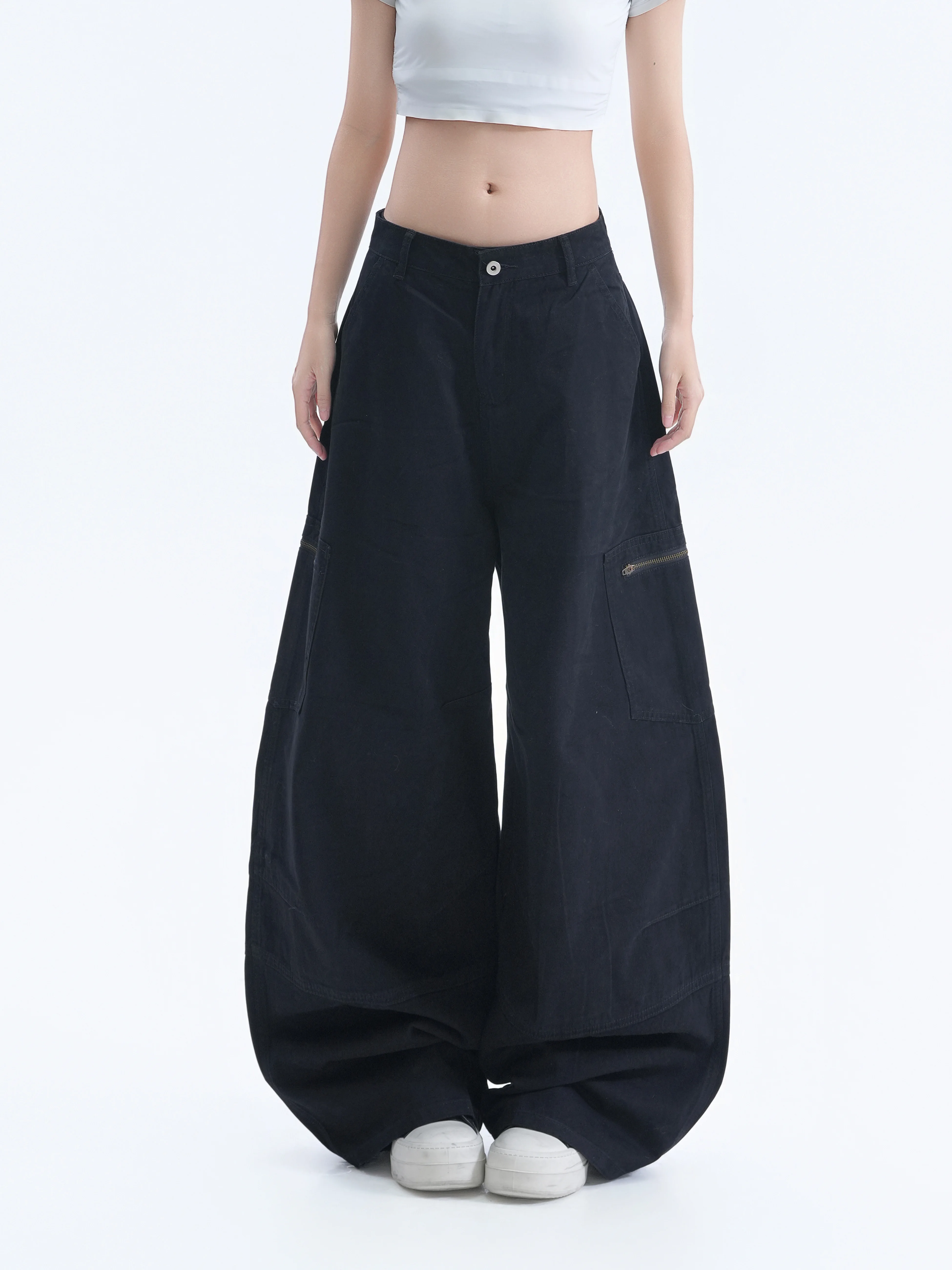 American Style Street Wide Leg Workwear Pants Women's Multi-Pocket Pressed Line Drapey Straight Casual Trousers for Couples