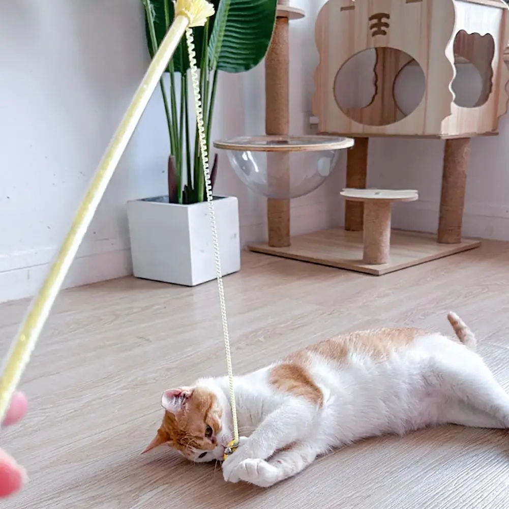 Cat Teaser Rod Vibrant Sequin Design Cat Teaser Stick Long Pole Bite-resistant Toy for Funny Pet Wand Play Colorful Rod Cat Wand