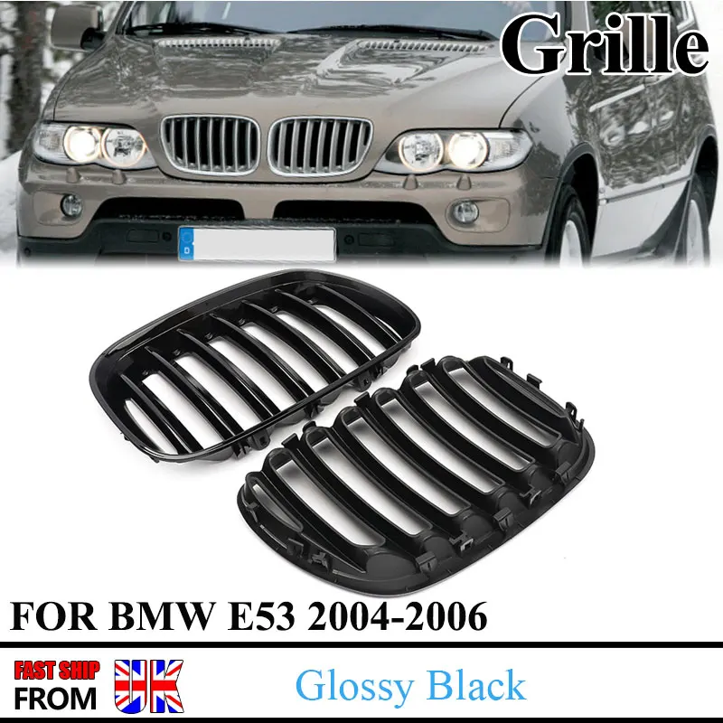 

For BMW E53 X5 Car Front Grille Bumper Sport 3.0i 4.4i 4-DOOR 2004 2005 2006 Front Bumper Grilles Mesh Grill Gloss Black A Pair