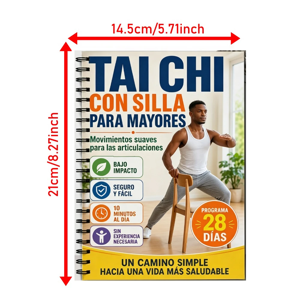 Spanish Themed Spiral Notebook for Senior Chair Tai Chi, Cover With 28-Day Chair Tai Chi Fitness Program, Low-Impact Gentle Join view 3