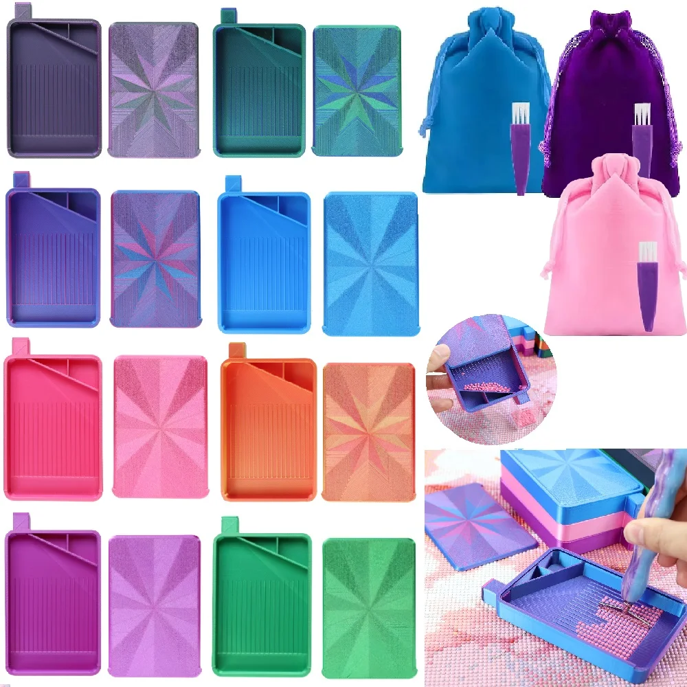 DIY Diamond Painting Tool Storage Tray, Push-Pull Style Storage Tray, with Drawstring Bag for Storage, Cleaning Brush, Diamond Painting Accessories and Tools, Easy-To-Pour Bead Tray Suitable for 5D Diamond Painting Kit