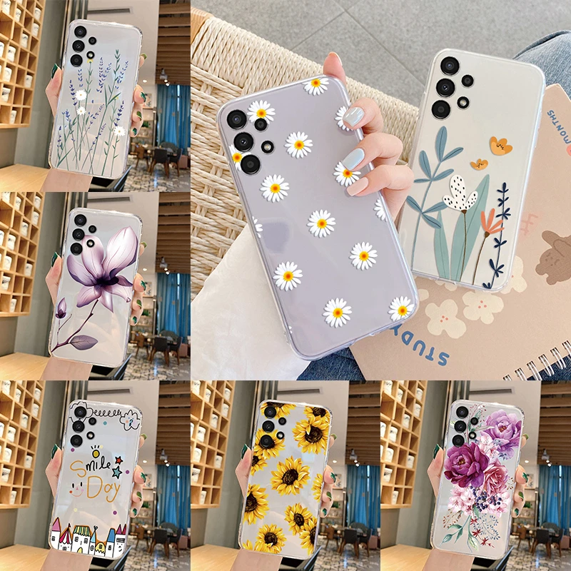 Vintage Flower Daisy Pattern Case For Samsung Galaxy A13 A 13 Coque Soft Silicone Transprent Funda For Samsung A13 Cover Clear