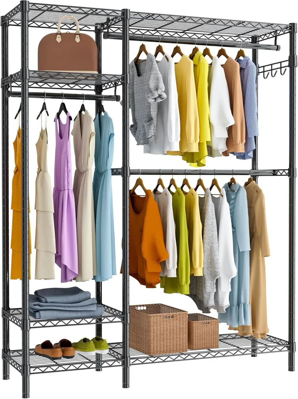 Heavy Duty Clothes Rack Clothing Rack for Hanging Clothes,Large Metal Garment Rack with 4 Tiers Adjustable Wire Shelves&3 Hanger