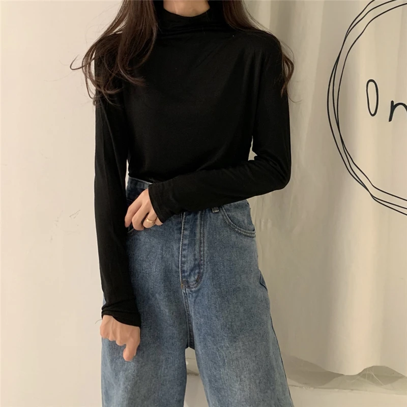 Thiened Fce Outono Inverno Camiseta Slim Fit Cor Base Camada irt Dupla Face Veludo Faionable Commute Sle