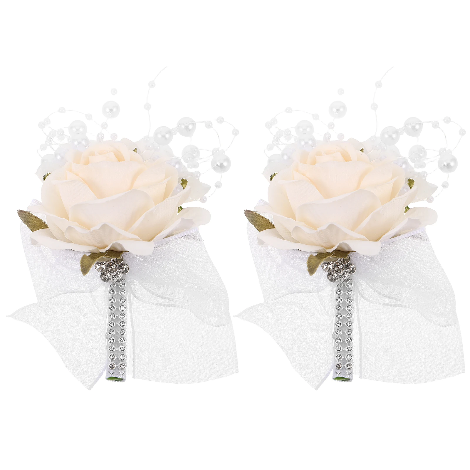 

2Pcs Wedding Wrist Corsage Bridal Wristlet Artificial Flower Pearl Corsage Wristbands for Bridesmaids Wedding Party Prom