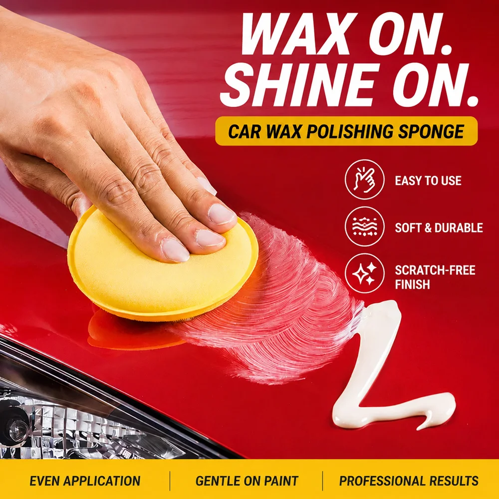 Yellow Round Polishing Foam Sponge 12Pcs Reusable Car Wax Applicator Pad For Car Waxing, Glazing, Sealant Coating Work