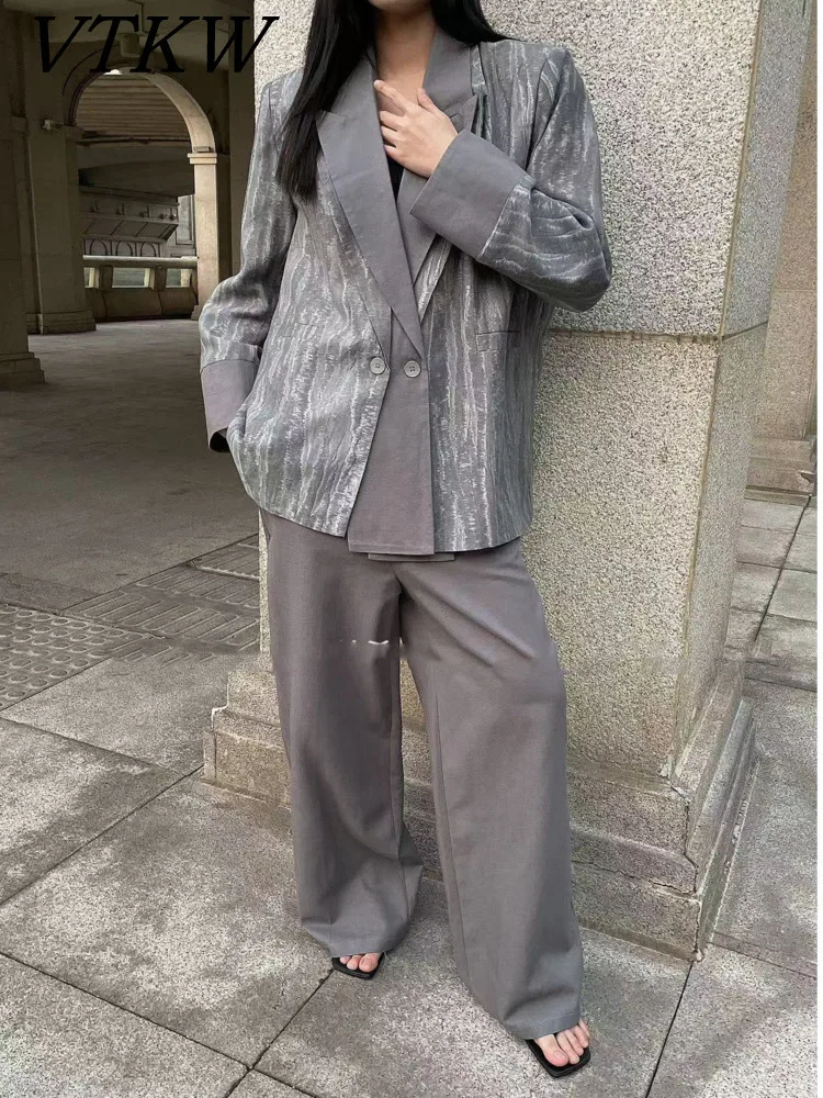 

VTKW Ladies' Blazer Blending Lightweight Designable Set Of High-Quality Linen Shirts With Collars - Perfect For Spring AndSummer