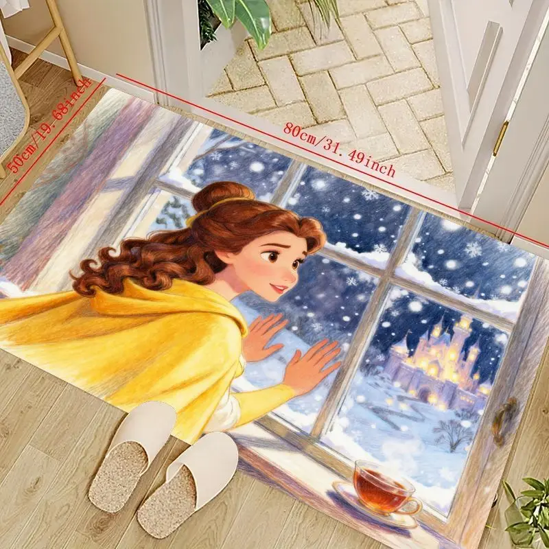 

1 шт. Коврик для пола Disney Princess Belle Winter Wonderland, коврик «Красавица и чудовище» с замком снега, мягкий нескользящий мультяшный коврик Ani