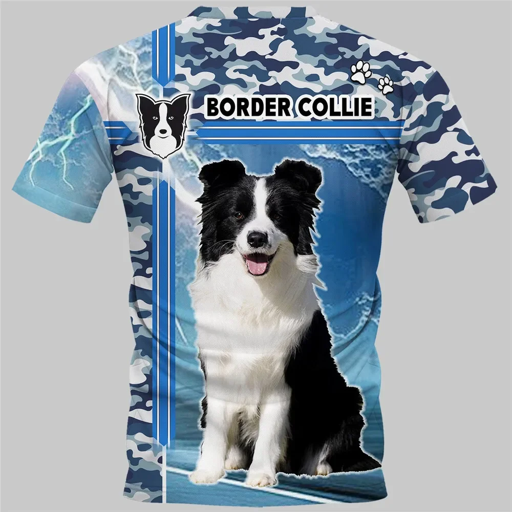 HX  Border Collie T-shirt 3D Graphic Blue Camouflage T-shirts Fashion Man Pullover Tees Harajuku Streetwear Sportswear