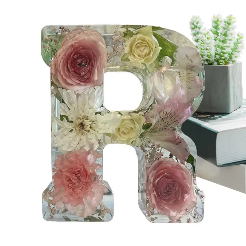 Flower Letter Night Light Initial Letter Floralnight Light Resin Lamp Creative Table Light Night Lamp Glowing Decoration For