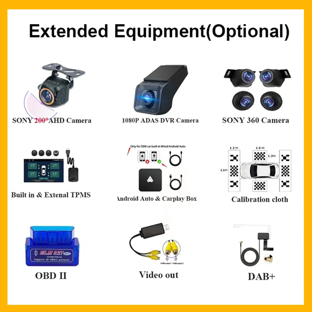 For Car Radio Player Android DAB+ 1080P DVR TPMS CARPLAY OBD 360 Camera Calibration Cloth 5G
