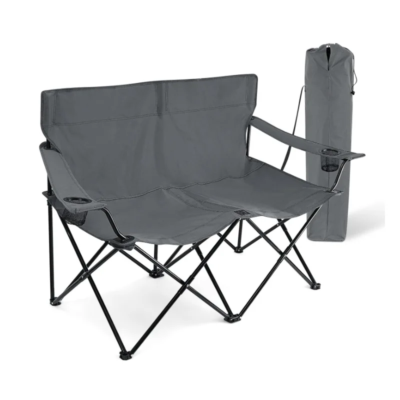 

Folding camping chair, two-seat foldable camping chair for 2 people, portable large