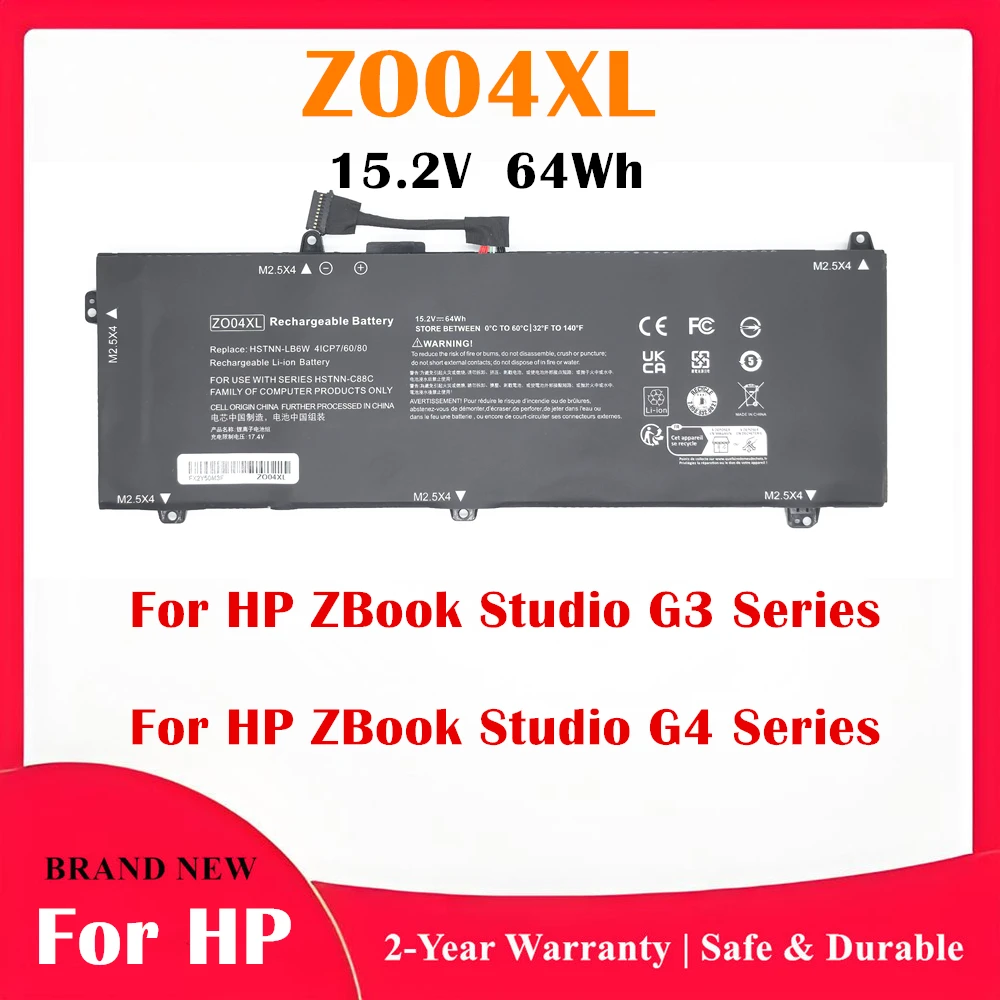 ZO04XL 15.2V 64Wh LAPTOP BATTERY FOR HP ZBOOK STUDIO G3 ZBOOK STUDIO G4 808396‑421、808450‑001、HSTNN‑LB6W、HSTNN‑C88C