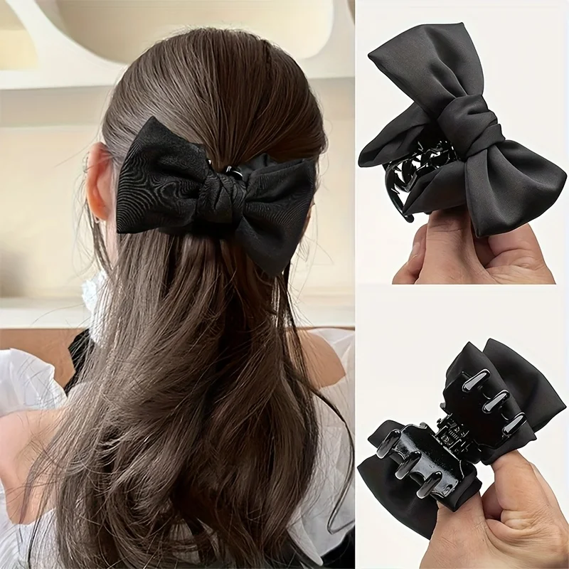 3er-Set glatte Satin-Haarschleifen-Clips, große, feste Scheiben-Haarspangen für Damen, für den Alltag, Dating, temperamentvolles Haar-Accessoire, Haarbündel-Haarschmuck – Detail 2