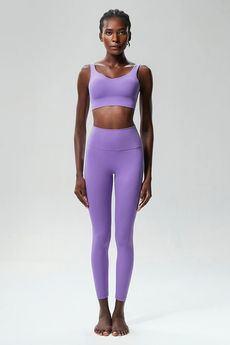 Zweiteiliges Fitness-Yoga-Set für Damen, einfarbig, dehnbar, weich, atmungsaktiv, schnell trocknend, Sportbekleidung für Lauftraining – Detail 16