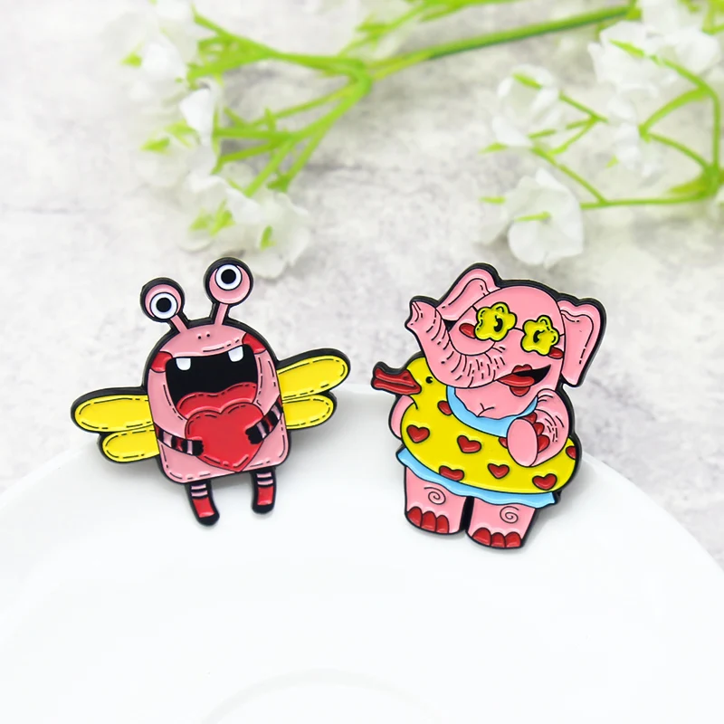 Rabbit Elephant Chicken Duck Brooches Animal Monster Color balloon Enamel Pin Badge For Kids Spille Jewelry Funny Dragonfly Frog