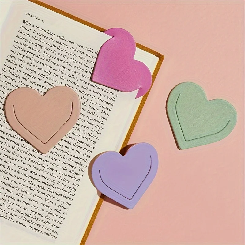 Heart-Shaped Faux Leather Bookmarks (4pcs) - Multicolor, Double-Sided Page Markers for Book Lovers, Ideal Gift for Readers