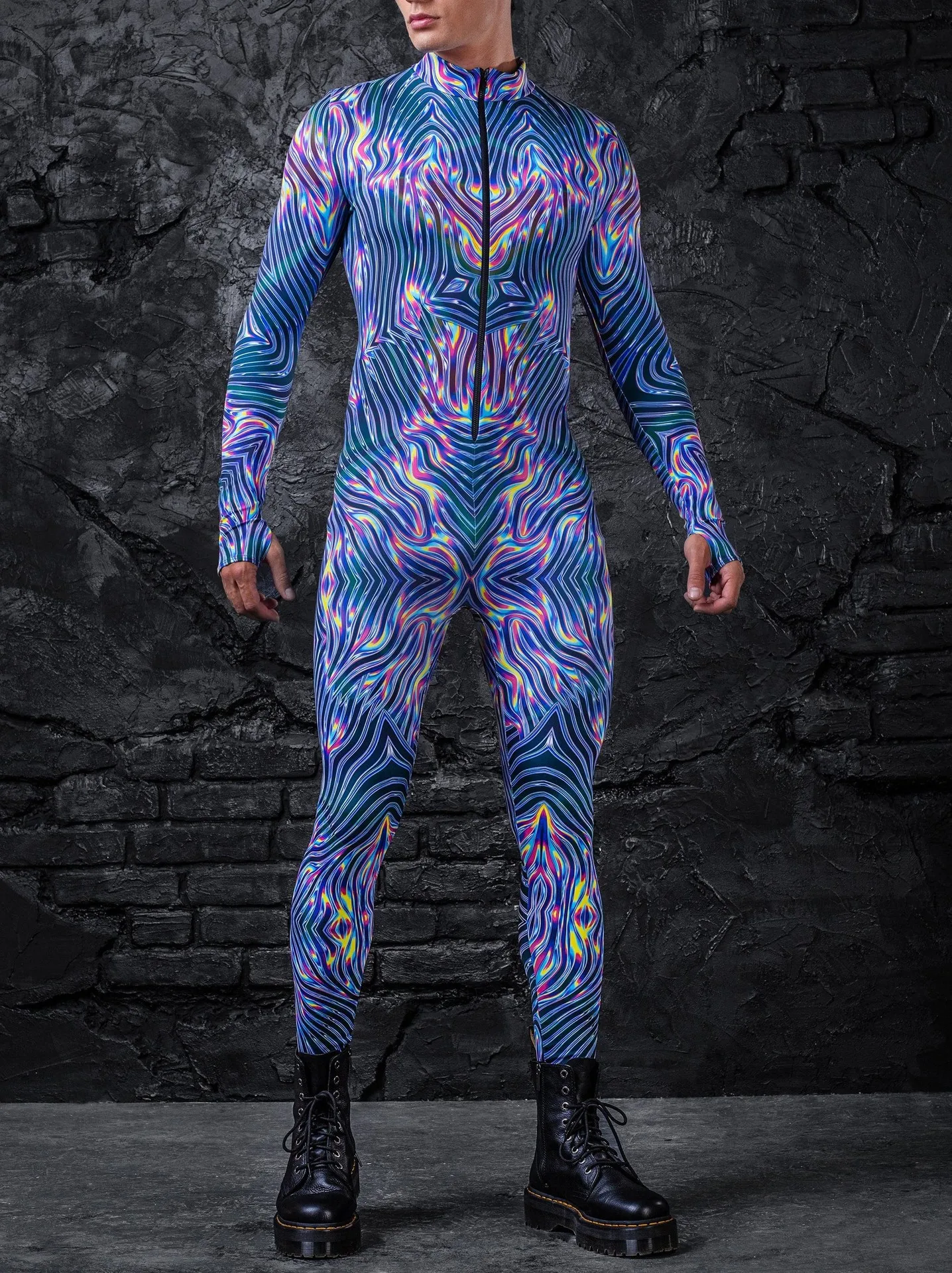 Herren Sexy Bunter Print Bodysuit Punk Morphsuit Halloween Roboter Zentai Anzug Feiertagsparty Jumpsuit Rave Cosplay Kostüm – Detail 29
