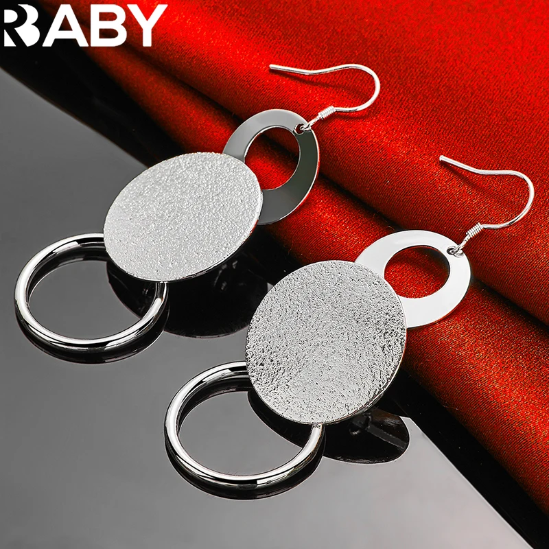 URBABY 925 Sterling Silver Frosted Round Circle Drop Earrings For Women Fashion Wedding Engagement Party Jewelry Accessories