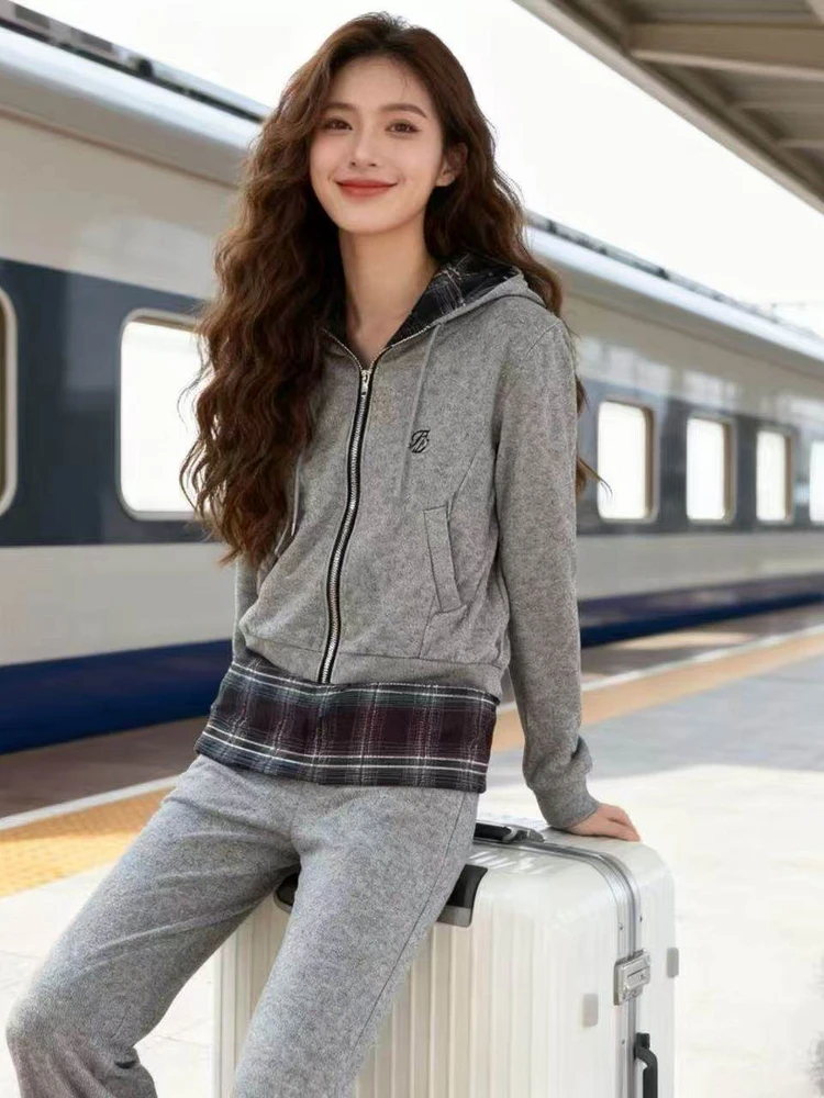 

Slimming High Waist Long Pants Women's Fashion Set Spring New Korean Version Hooded Open Cardigan Sweatshirt Two-Piece Set