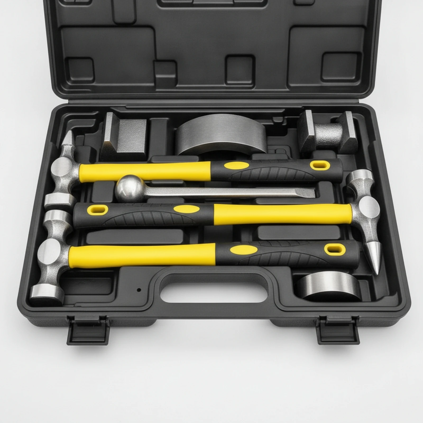 7 Pieces Auto Body Hammer and Dolly Set Textured Grip Auto Body Hammer Set Panel Beating Kit with Case Long-Lasting