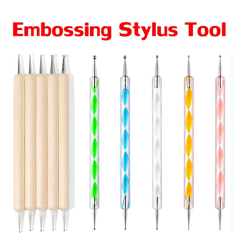 5pcs/set Wood /Acrylic Double Tip Pen Assorted Size Embossing Stylus Tool for DIY Intricate Patterns Polymer Clay Tool Kit