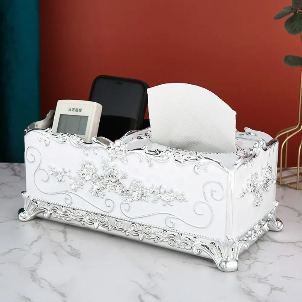 Multifunctional Tissue Box European Style Acrylic Paper Holder Rack Luxury Retro Remote Control Storage Basket Bathroom