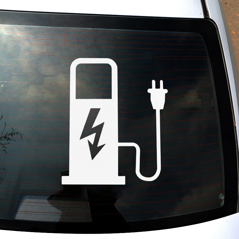 12*10cm EV Electric Vehicle Car Sticker Decal Funny Truck Battery Charger Charging Car Decoration Black White