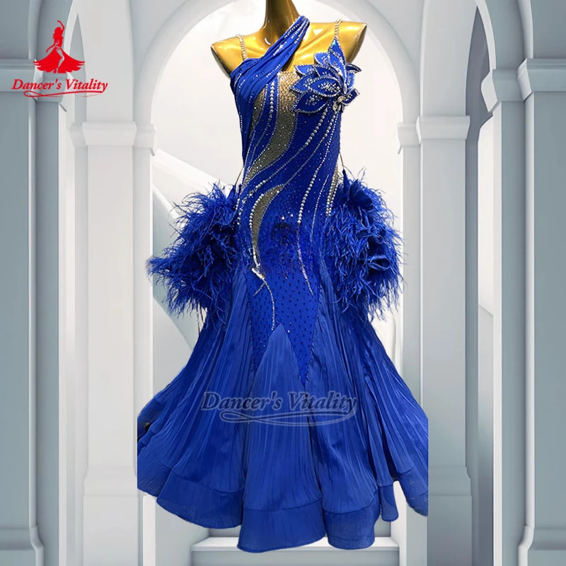 Female Ballroom Dance Wrapped Hip Pleated Big Swing Dresses Adult&Teenagers Waltz Foxtrot Clothing Customized Dancer's Vitality