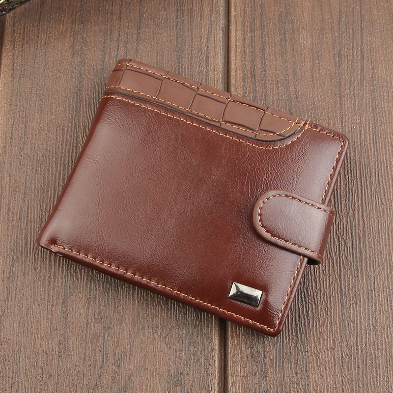 Carteira de couro PU retrô masculina, bolsa de cor sólida com hasp escondido, zíper interno, negócio, elegante