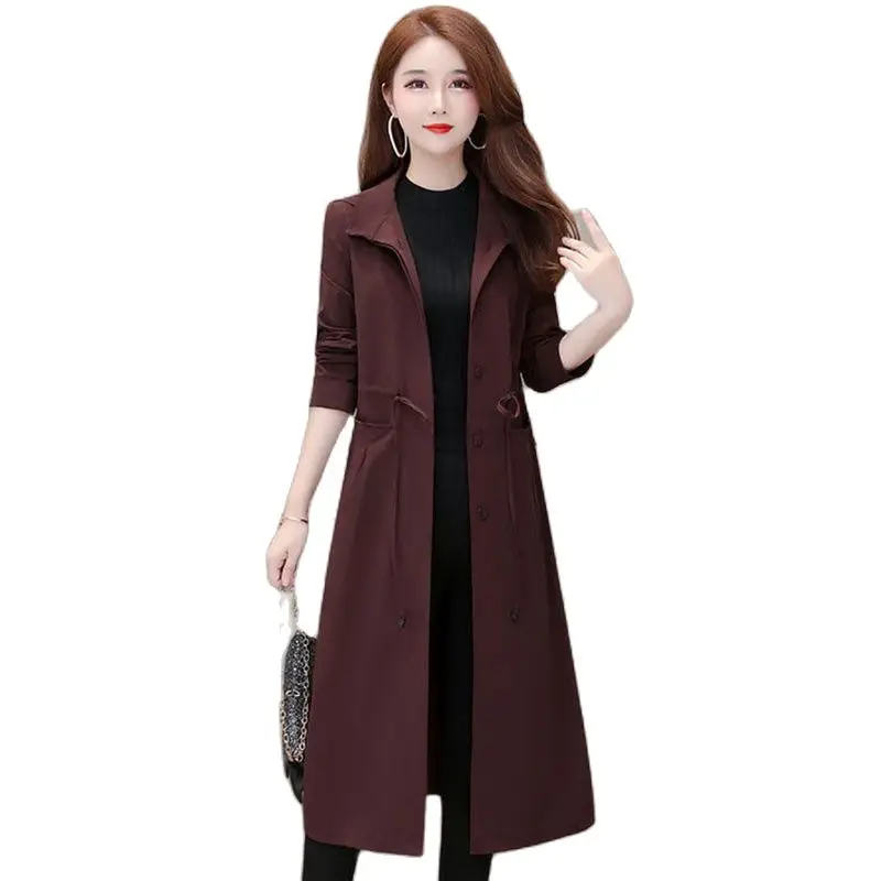 

Fashion Windbreaker Women's Long Foreign Style Autumn High-End Women's Middle-aged Solid Color Slim Slimming Temperament Coat