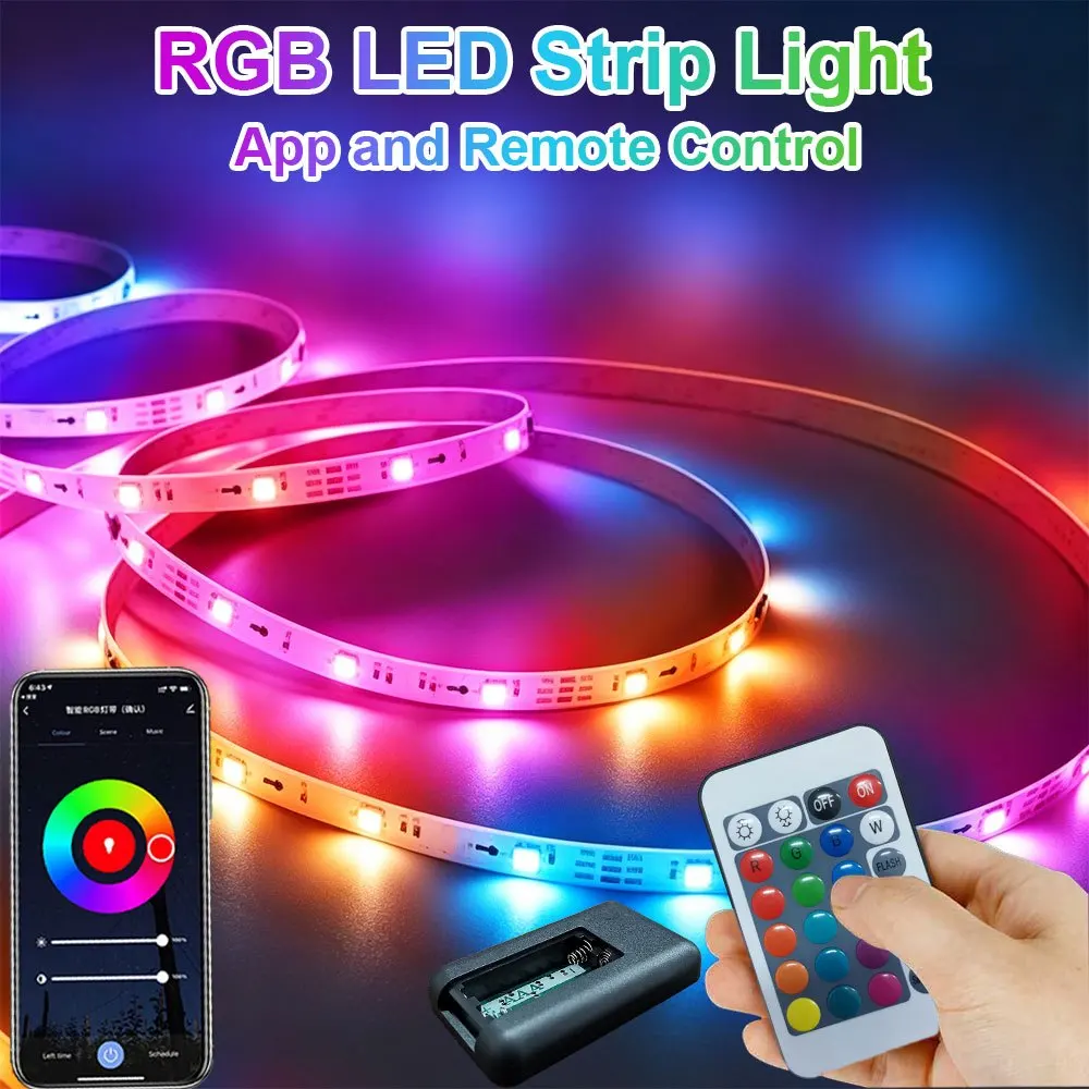 Smart RGB LED Strip Lights with App & 24-key Remote Control, USB Powered Dimmable Color Changing Light, 16 Million Colors