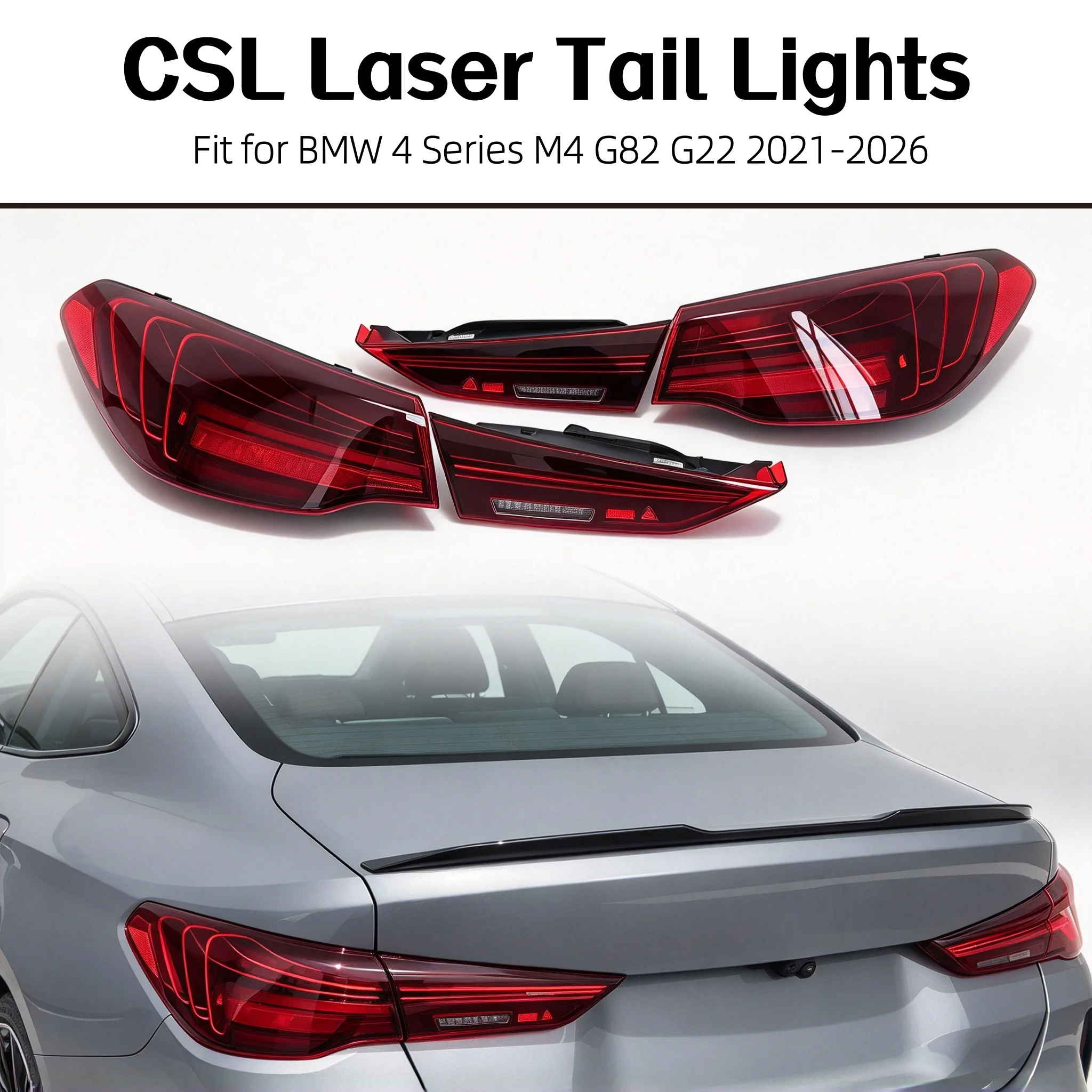 For BMW 4 Series M4 G22 G82 2021-2026 CSL Style Laser Tail Light Assembly Dynamic DRL Brake Turn Signal Lamp Upgrade Modified