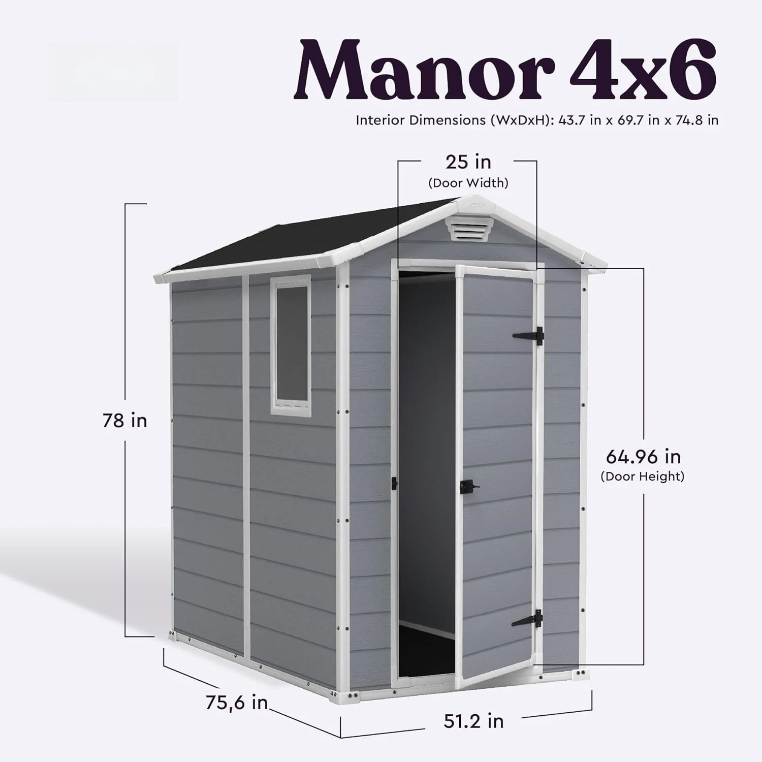 マナー 4x6 レジン屋外収納小屋キット - パティオ家具、ガーデンツール、自転車アクセサリー、ビーチチェア、芝生を収納に最適