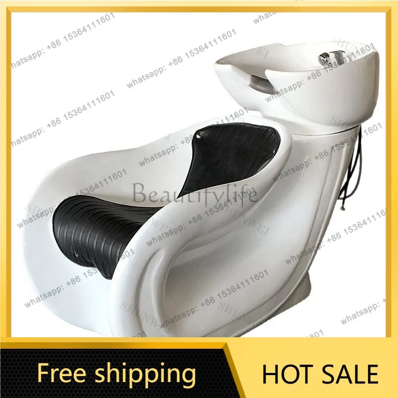 Factory Direct Sales Shampoo Bed Simple Hairdressing Semi-Reclining FRP Flushing Bed Ceramic Basin