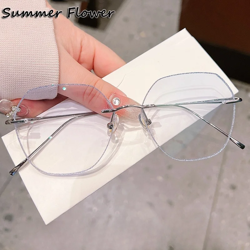 

Women Rimless Eyeglass Titanium Clear Lenses Elegant Prescription Glasses Lady Diamonds Glitter Shiny Edge Glass Fashion Gafas