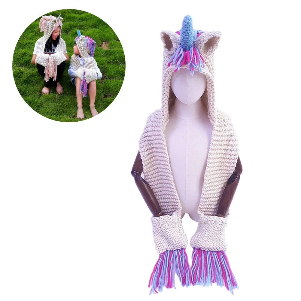 

Colorful Kids Handmade Unicorn Winter Hat Knitted Wool Beanie Scarf Wrap Warm Comfortable Unicorn Hat Knitted Caps